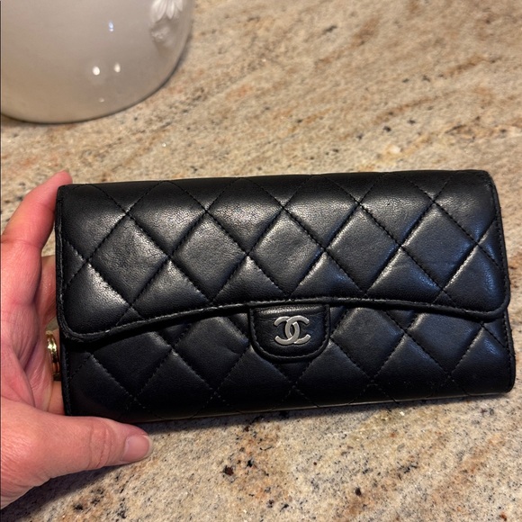 CHANEL Handbags - CHANEL Gusset Flap Leather Wallet